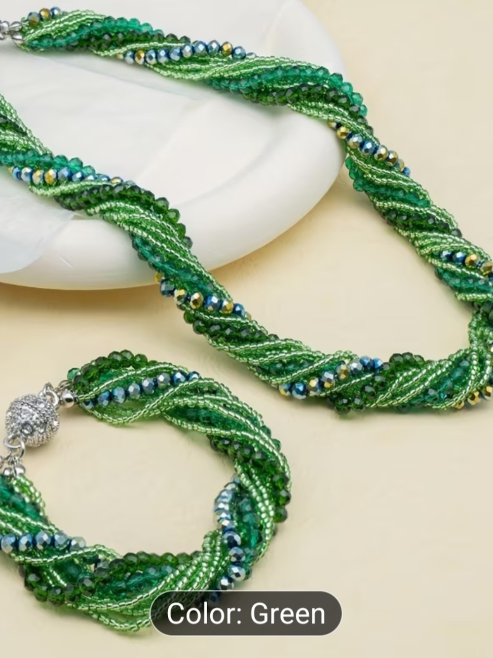 2pcs Luxury Colorful Multi-layer Artificial Crystal Choker Necklace Bracelet